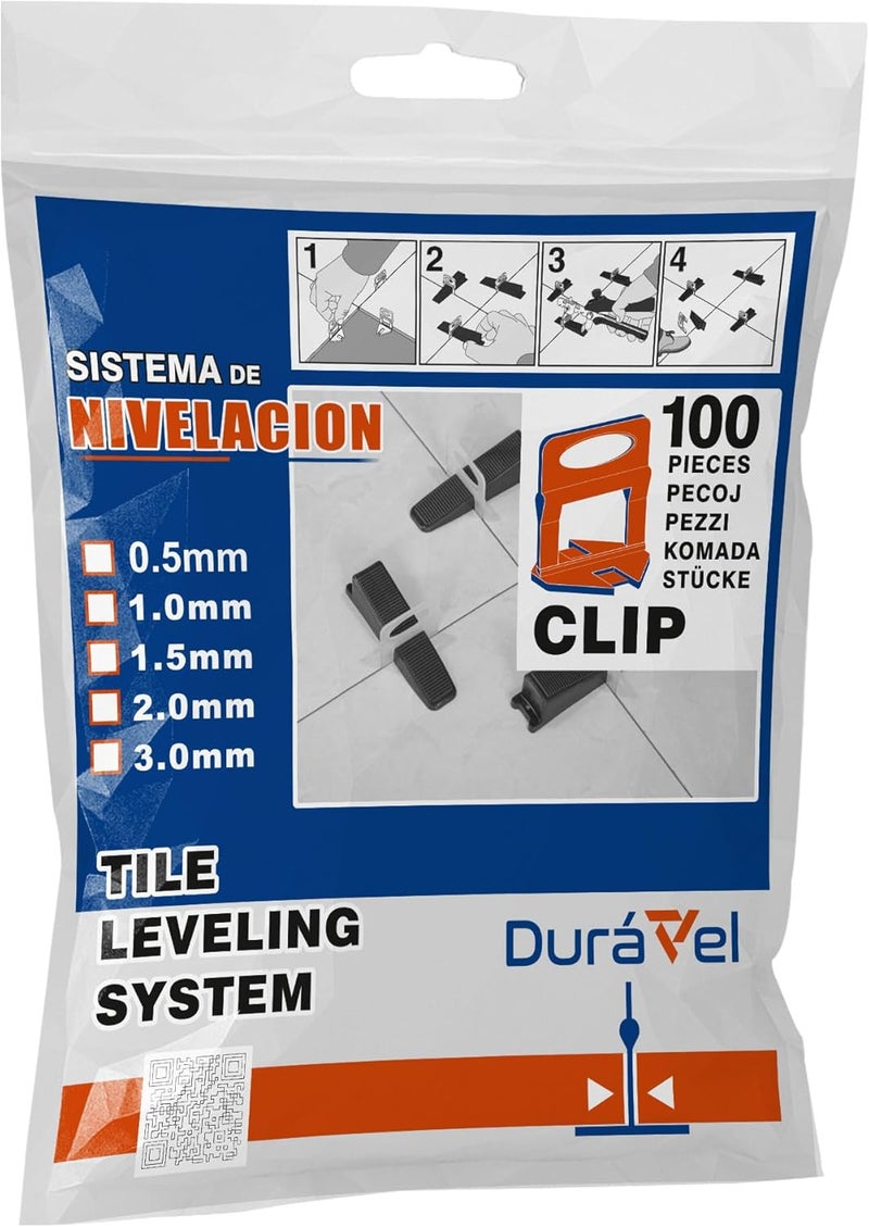 درافل مجموعة مشابك نظام تسوية البلاط من دورافيل - 100 قطعة - أدوات تسوية البلاط قابلة لإعادة الاستخدام للتركيب الاحترافي (1.5 مم) - Image 2